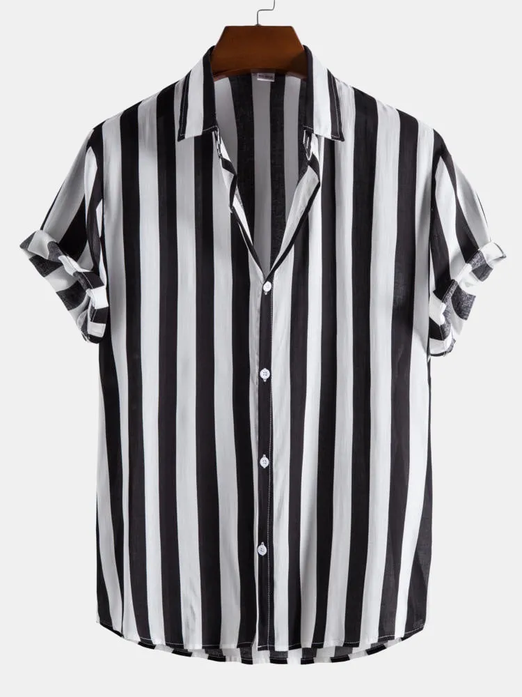 Wide Stripes Stand Shirts sold by Hoooyi