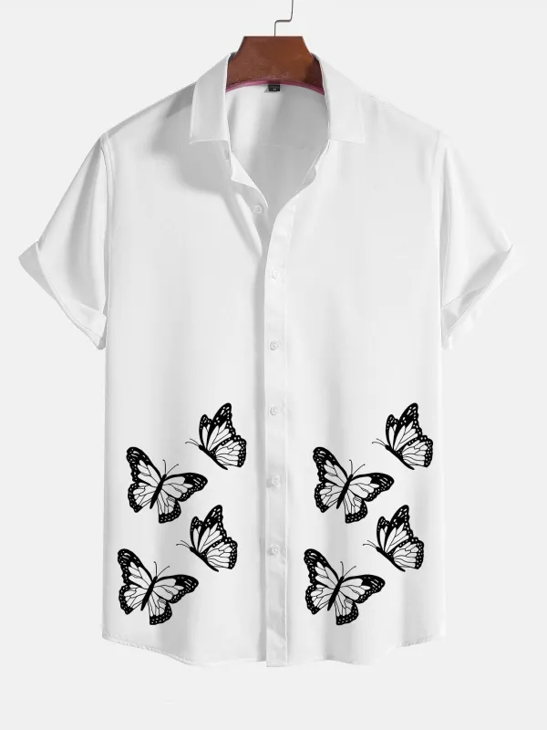 Butterflies Print Short Sleeve Shirts sold by Hoooyi