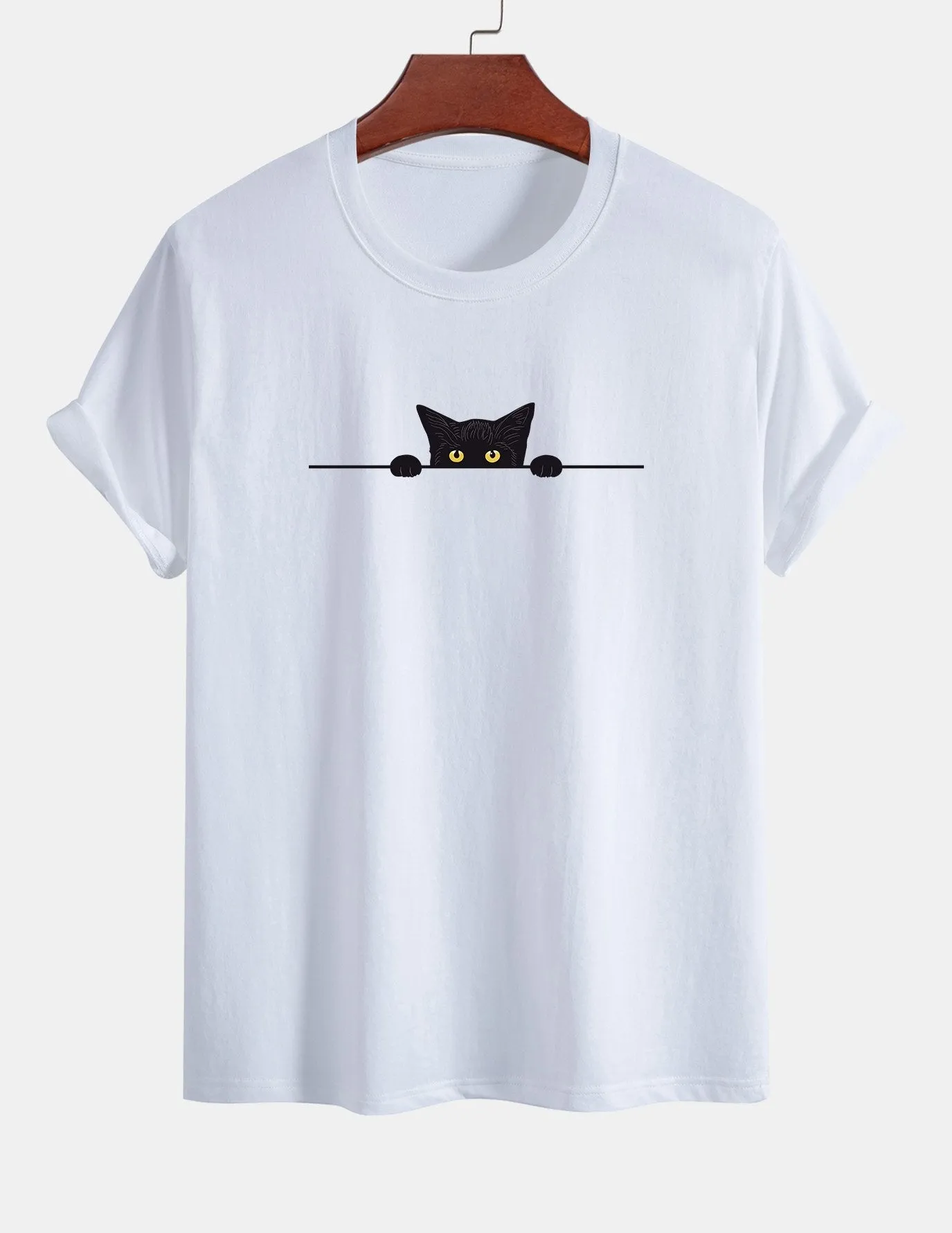 Regular Fit Black Cat Print Cotton T-Shirt sold by Hoooyi product image thumbnail 2