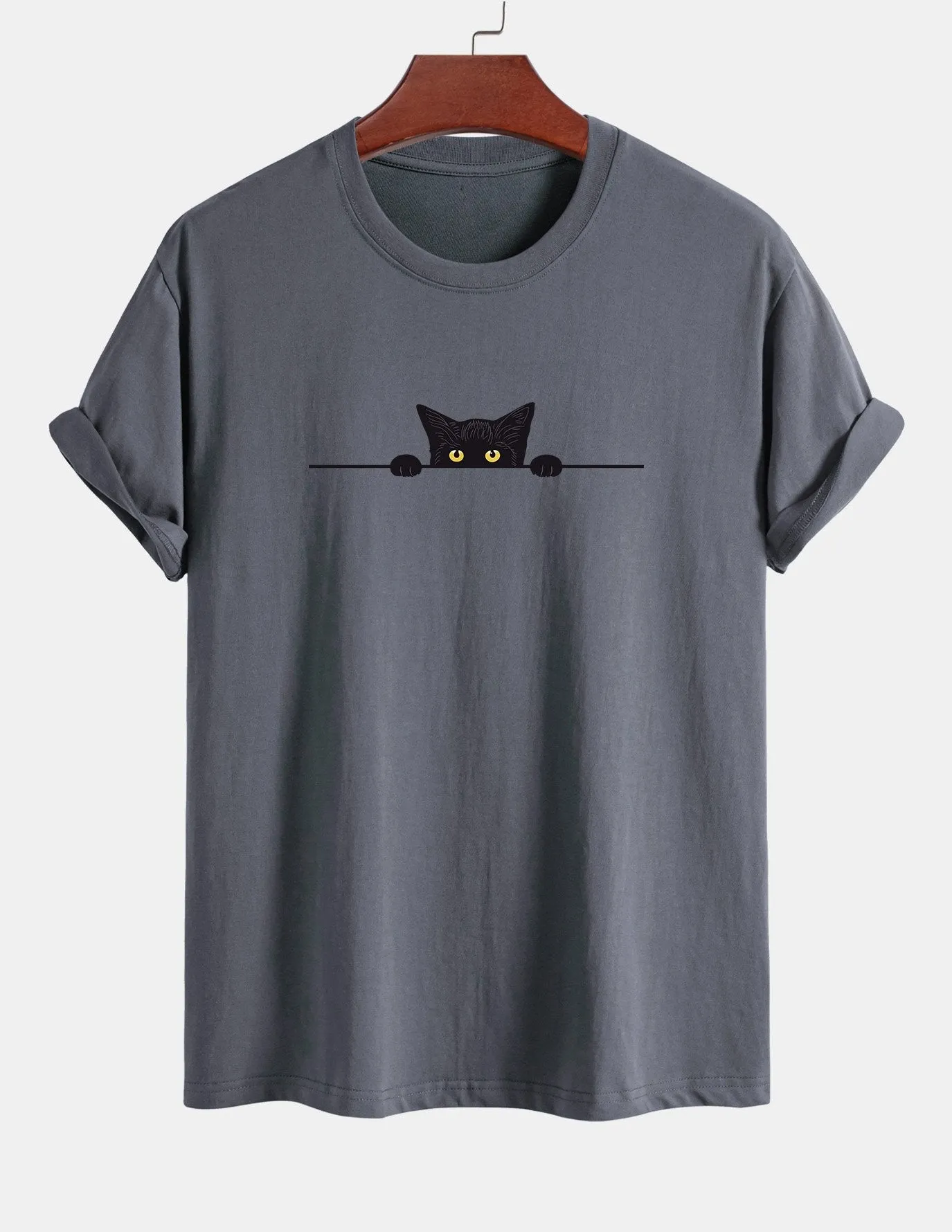 Regular Fit Black Cat Print Cotton T-Shirt sold by Hoooyi product image thumbnail 3