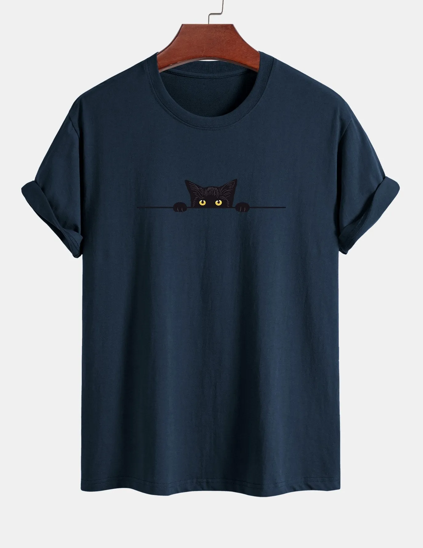 Regular Fit Black Cat Print Cotton T-Shirt sold by Hoooyi product image thumbnail 5