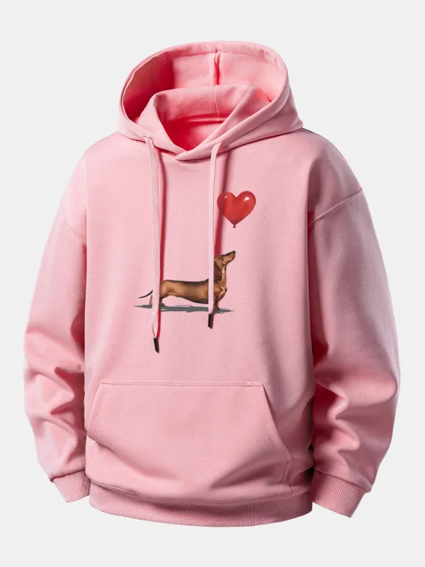 Heart-shaped Balloon Dachshund Print Relax Fit Hoodie made by Hoooyi