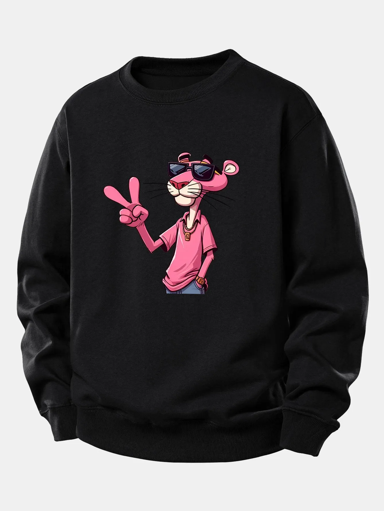 Pink Panther With A V Sign Print Relax Fit Sweatshirt sold by Hoooyi product image thumbnail 2