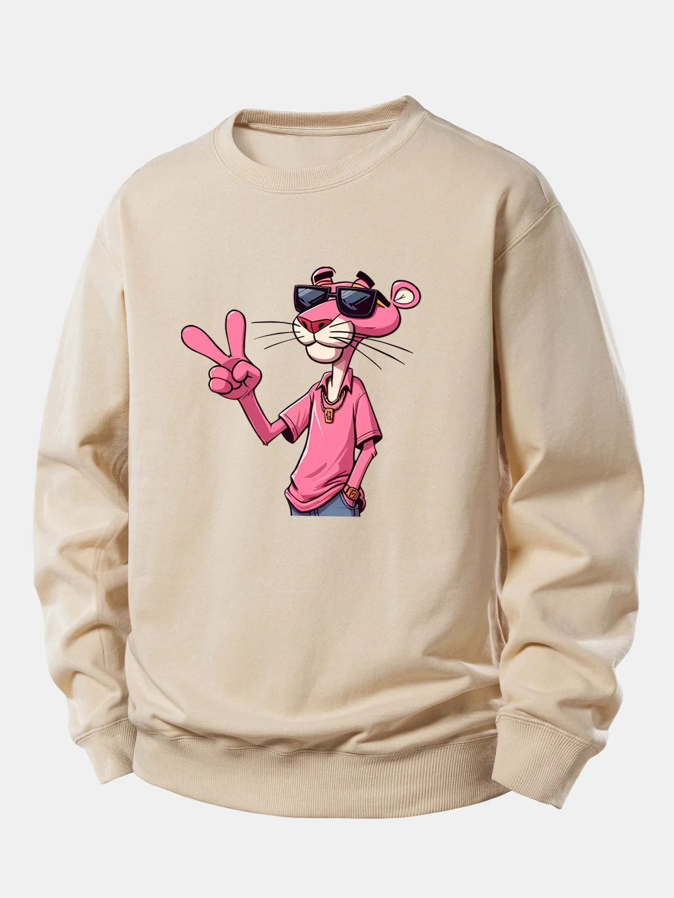 Pink Panther With A V Sign Print Relax Fit Sweatshirt sold by Hoooyi product image thumbnail 4