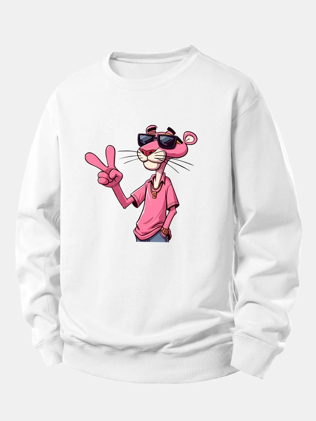 Pink Panther With A V Sign Print Relax Fit Sweatshirt sold by Hoooyi product image thumbnail 3