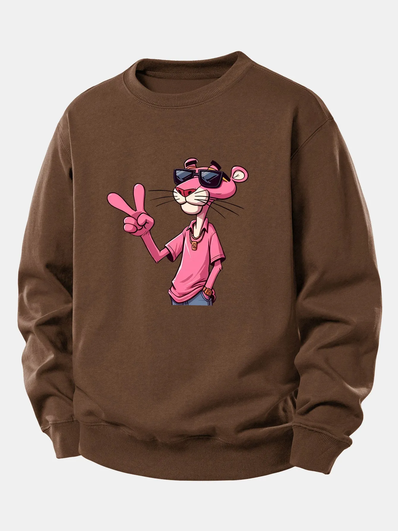 Pink Panther With A V Sign Print Relax Fit Sweatshirt sold by Hoooyi product image thumbnail 5
