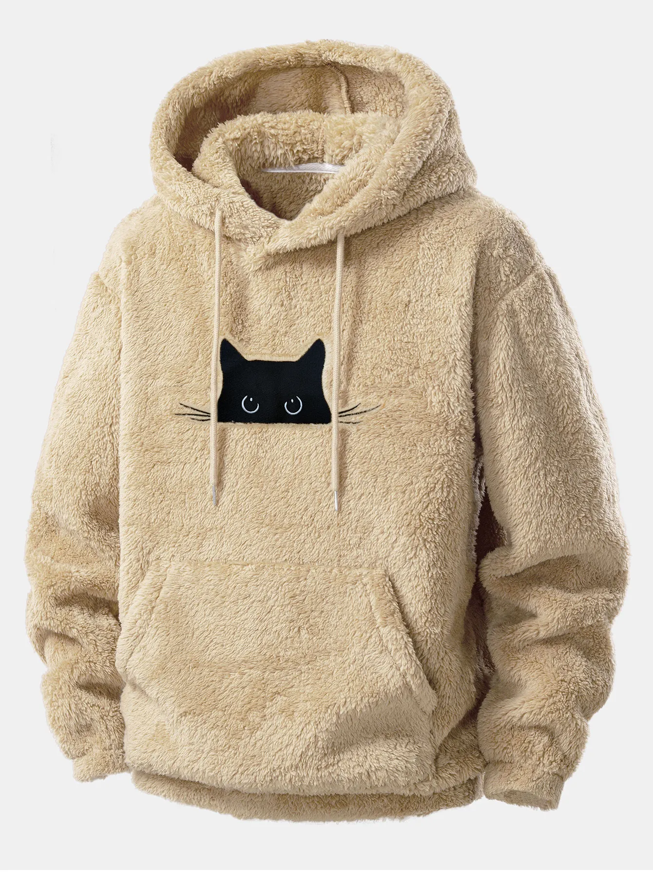 Relax Fit Black Cat Embroidered Teddy Hoodie sold by Hoooyi product image thumbnail 2