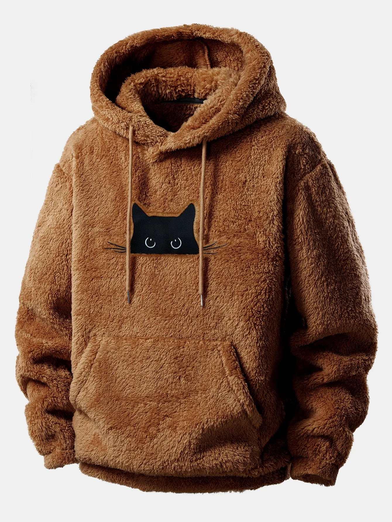 Relax Fit Black Cat Embroidered Teddy Hoodie sold by Hoooyi product image thumbnail 5