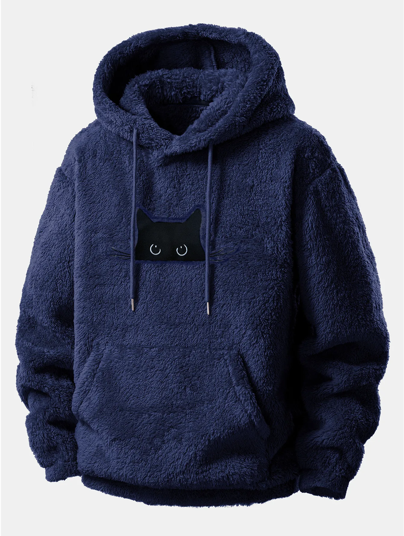 Relax Fit Black Cat Embroidered Teddy Hoodie sold by Hoooyi product image thumbnail 3