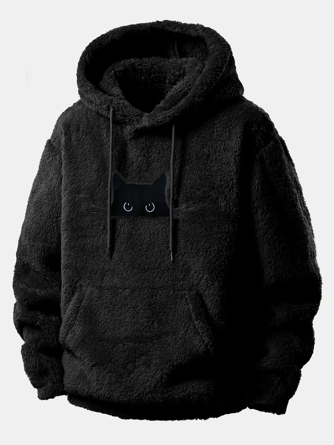 Relax Fit Black Cat Embroidered Teddy Hoodie sold by Hoooyi product image thumbnail 4