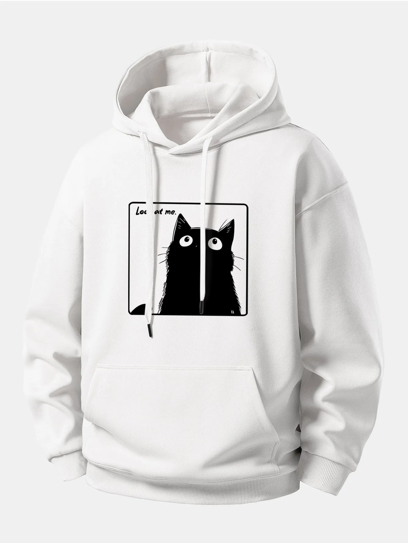Black Cat Print Relax Fit Hoodie sold by Hoooyi product image thumbnail 3
