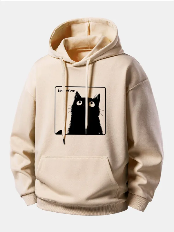 Black Cat Print Relax Fit Hoodie made by Hoooyi