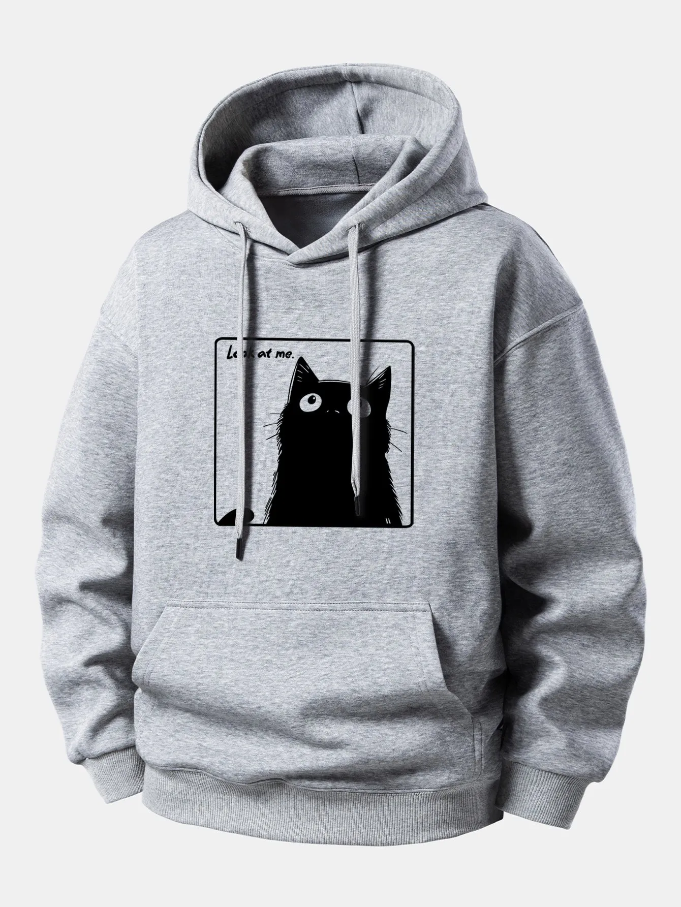 Black Cat Print Relax Fit Hoodie sold by Hoooyi product image thumbnail 4