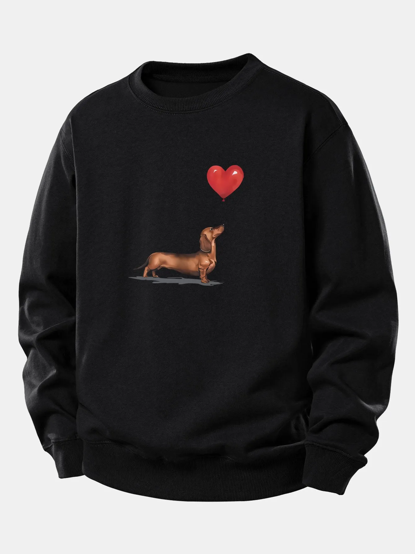 Heart-shaped Balloon Dachshund Print Relax Fit Sweatshirt sold by Hoooyi product image thumbnail 5
