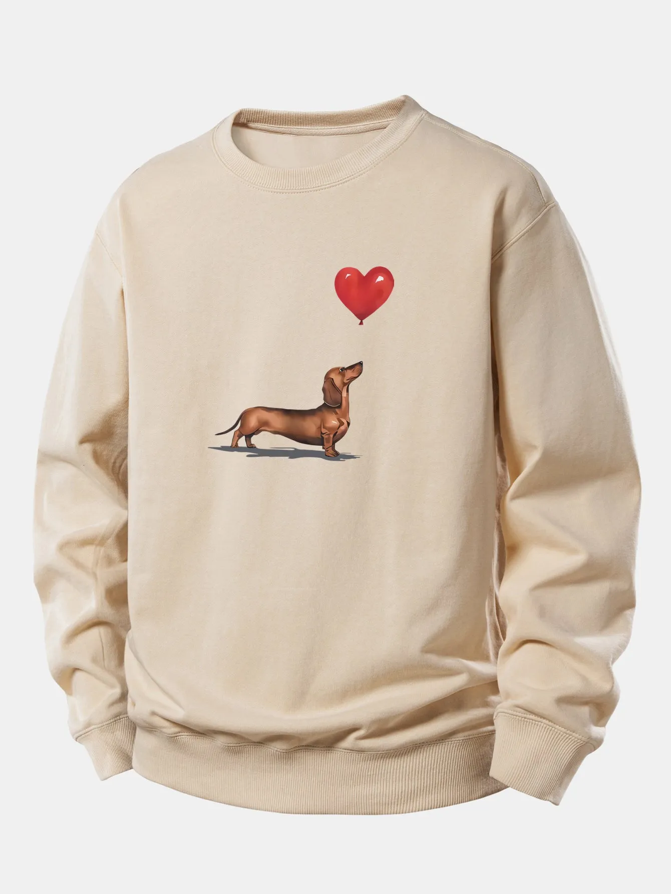 Heart-shaped Balloon Dachshund Print Relax Fit Sweatshirt sold by Hoooyi product image thumbnail 3