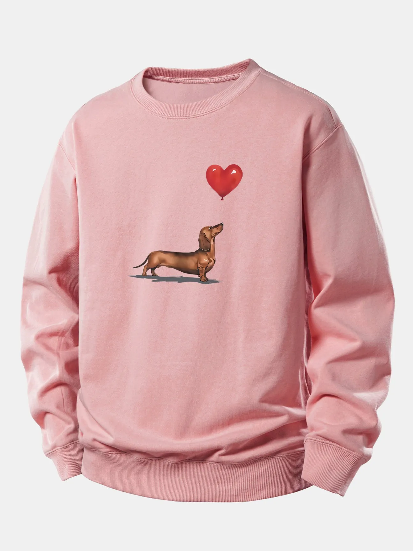 Heart-shaped Balloon Dachshund Print Relax Fit Sweatshirt sold by Hoooyi
