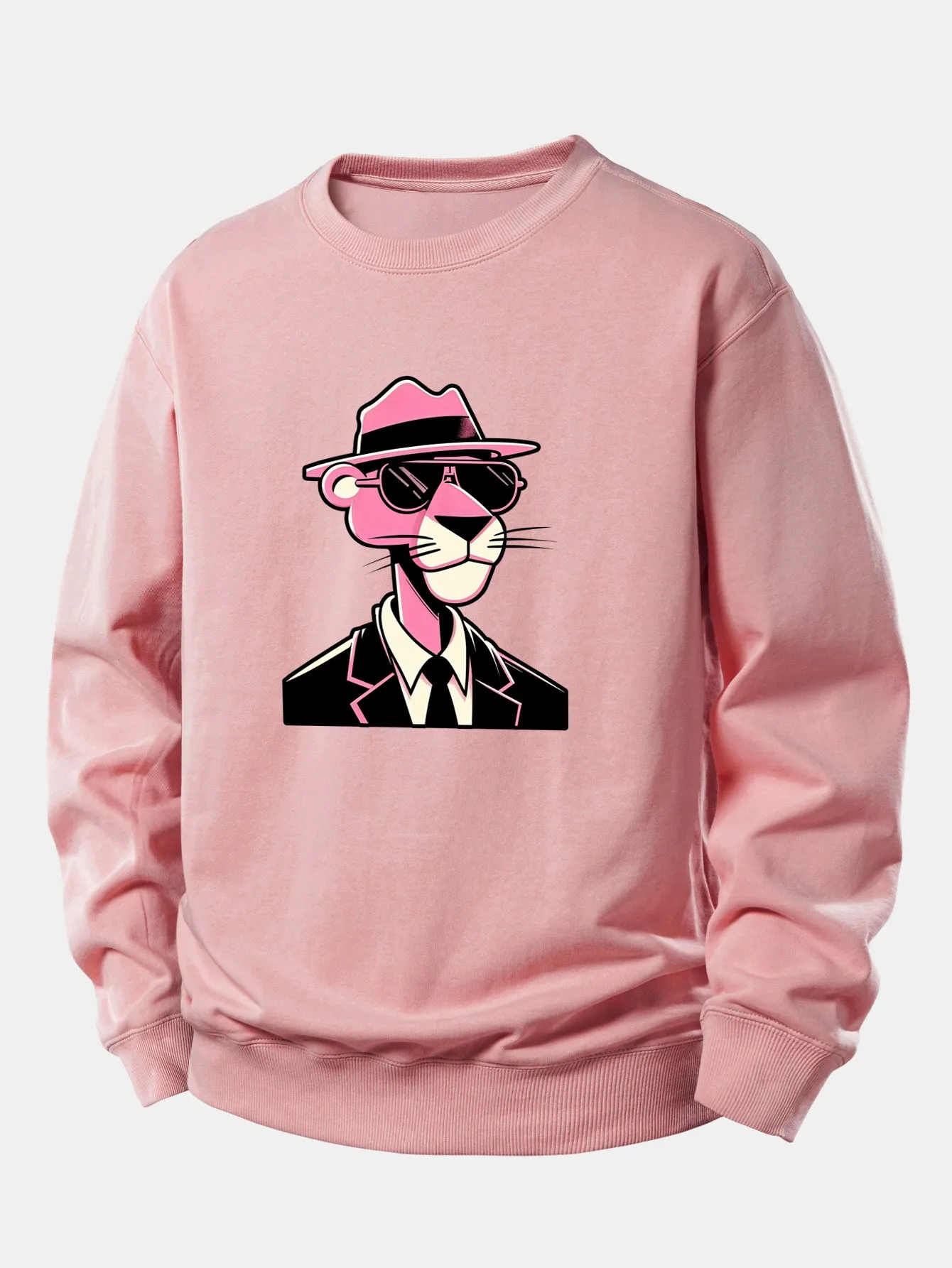 Pink Gentleman Panther Print Relax Fit Sweatshirt sold by Hoooyi product image thumbnail 2