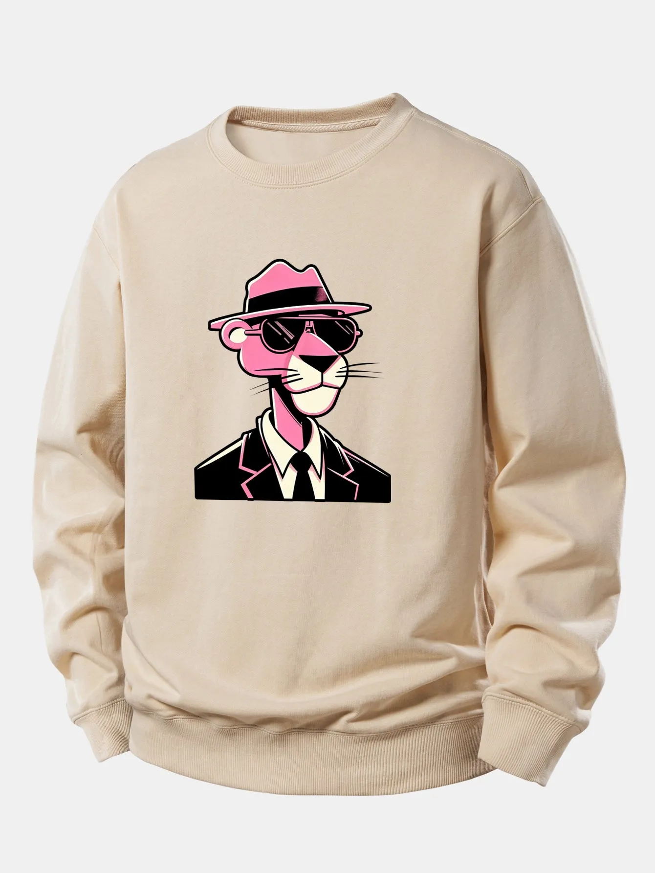 Pink Gentleman Panther Print Relax Fit Sweatshirt sold by Hoooyi product image thumbnail 4