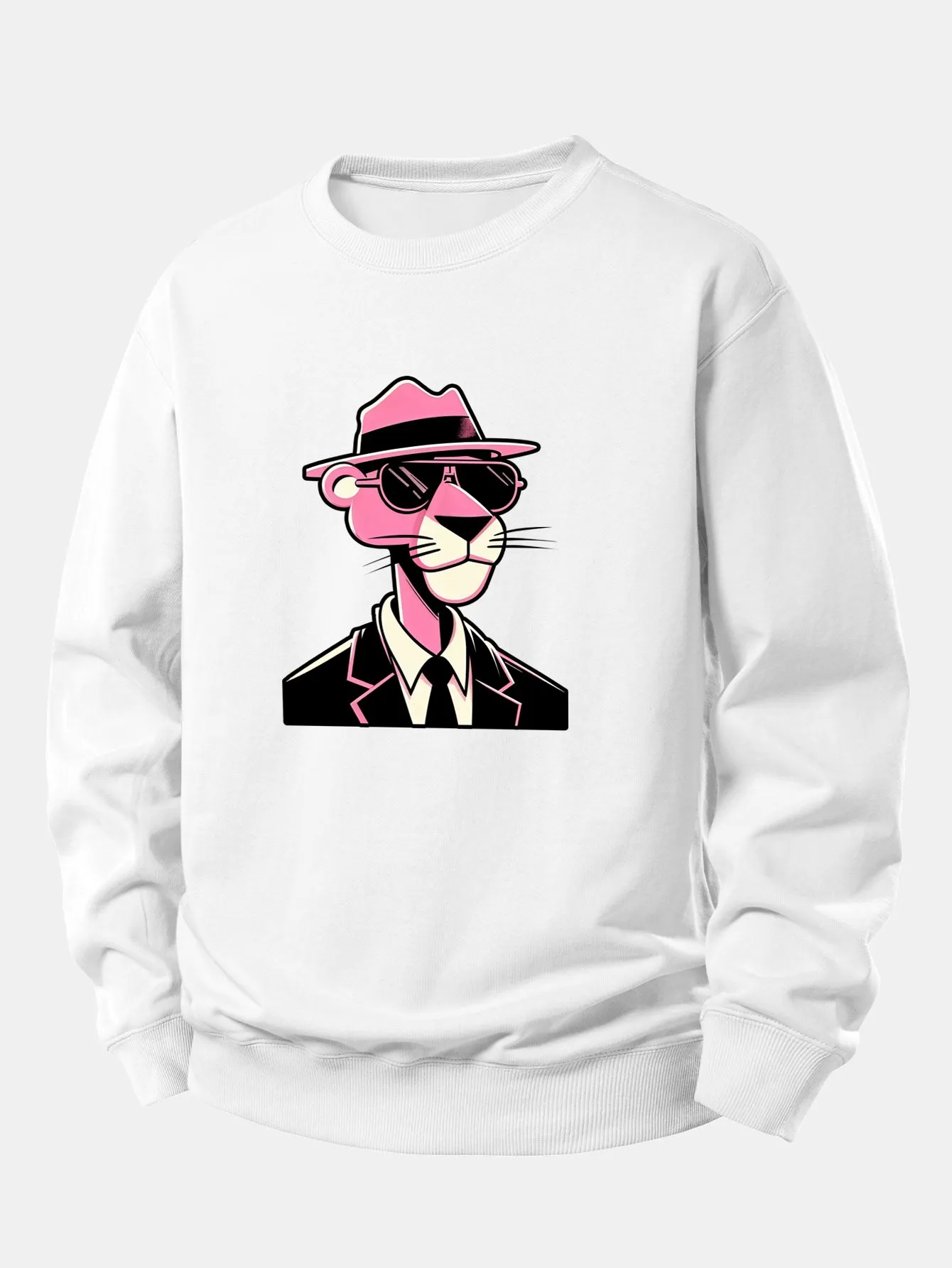 Pink Gentleman Panther Print Relax Fit Sweatshirt sold by Hoooyi product image thumbnail 3