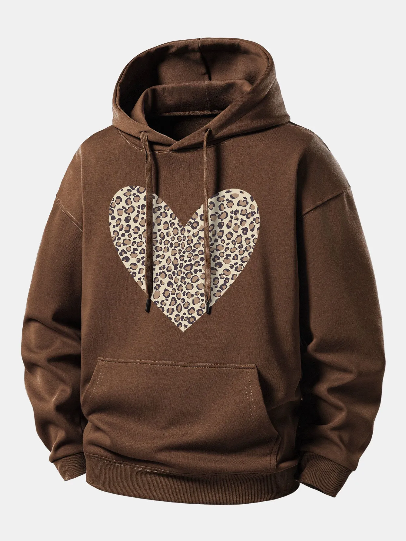 Leopard Heart Print Relax Fit Hoodie sold by Hoooyi