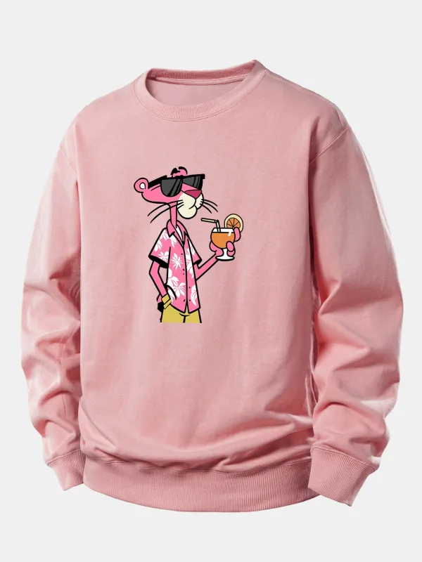 Vacation Pink Panther Print Relax Fit Sweatshirt made by Hoooyi