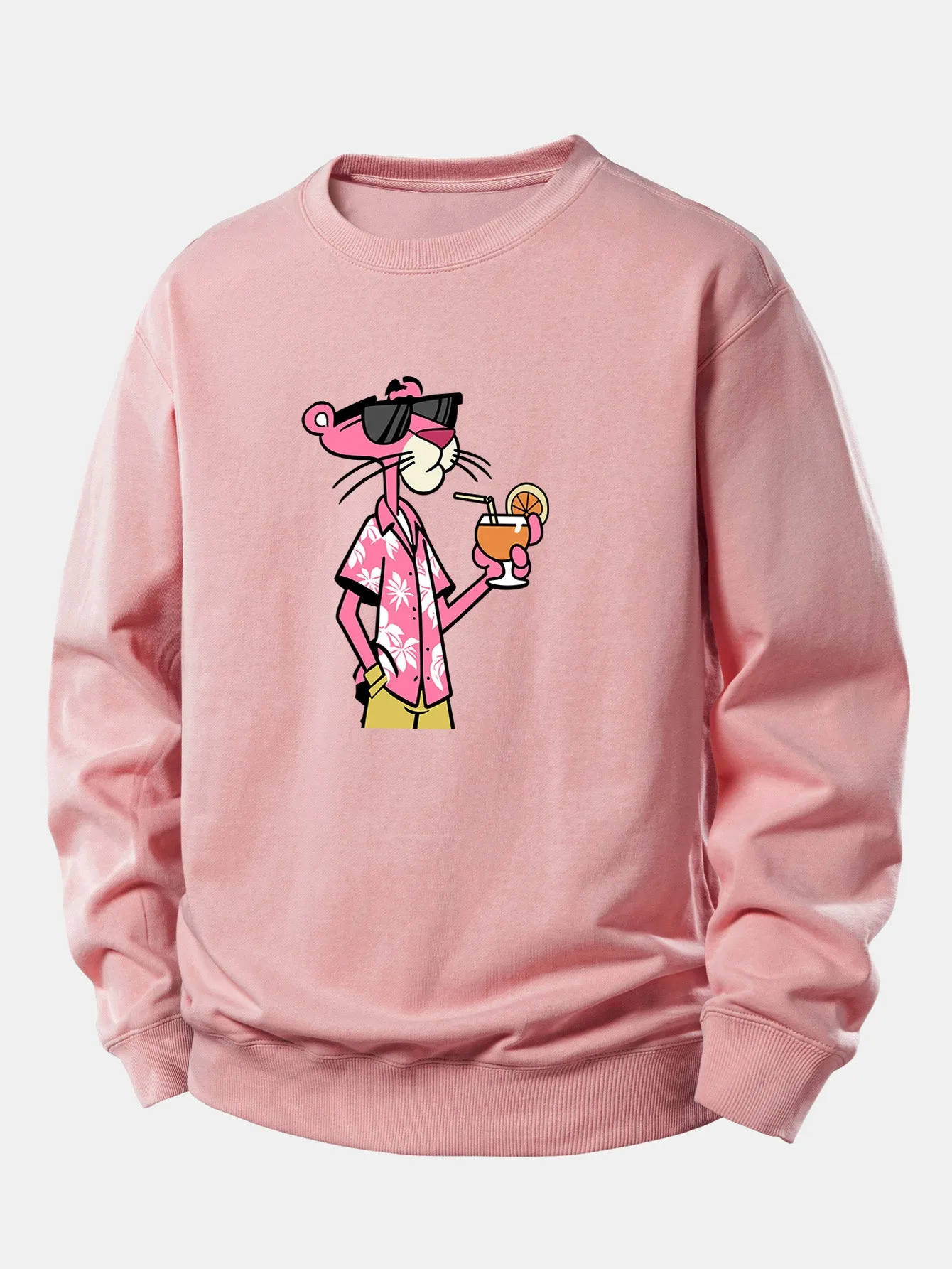 Vacation Pink Panther Print Relax Fit Sweatshirt sold by Hoooyi