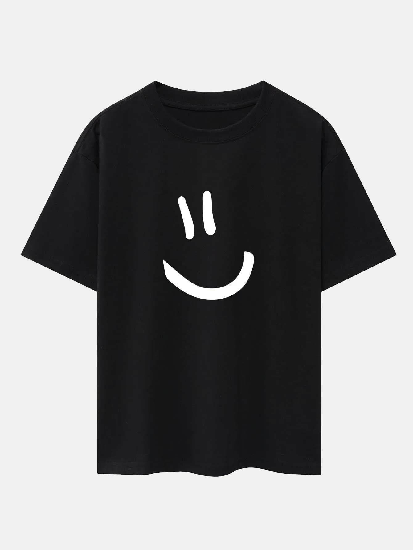 Smiley Face Print Drop Shoulder Oversize T-Shirt sold by Hoooyi