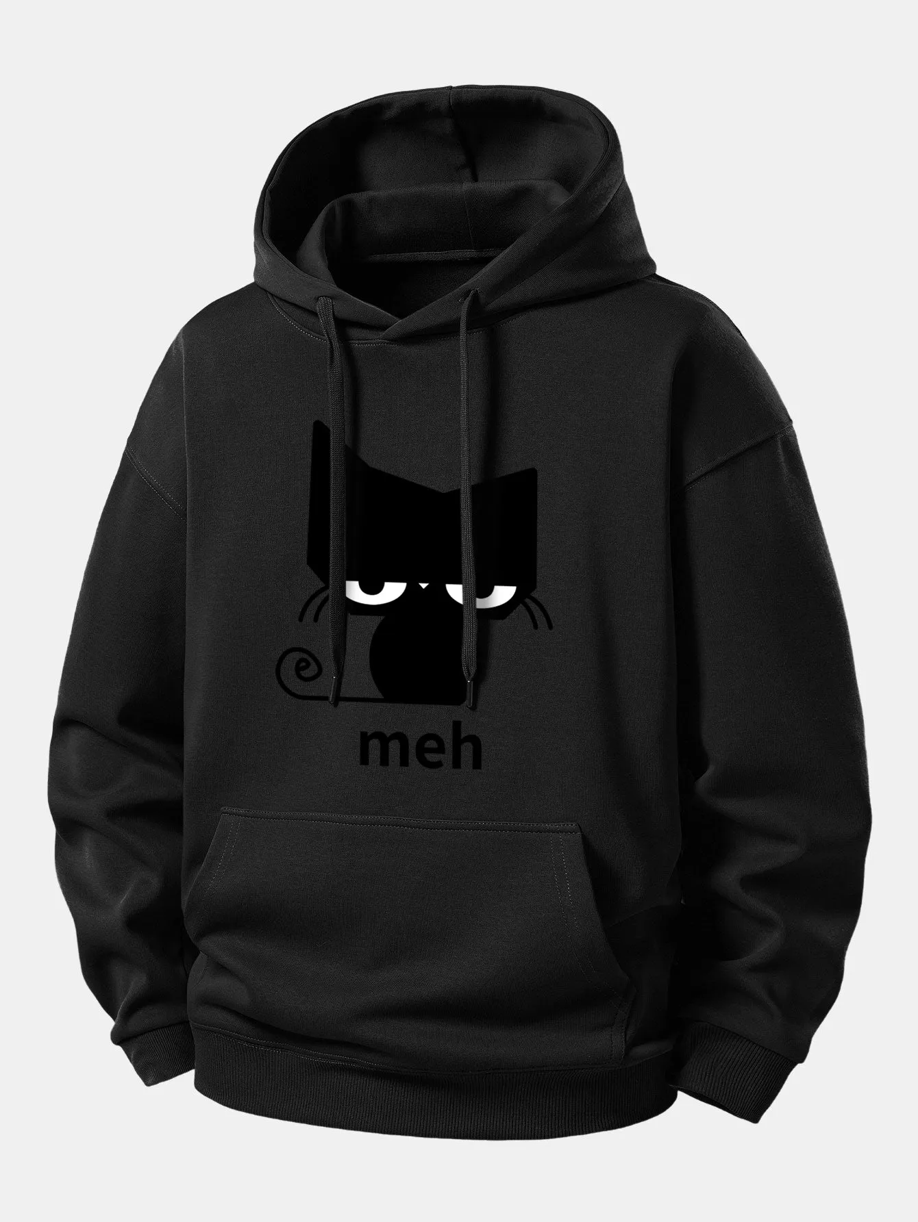 Black Cat Print Relax Fit Hoodie sold by Hoooyi product image thumbnail 3