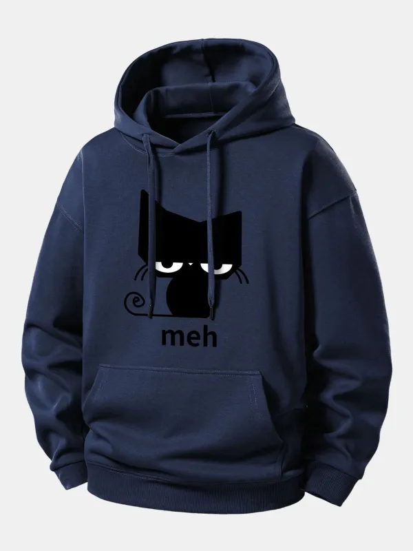 Black Cat Print Relax Fit Hoodie made by Hoooyi