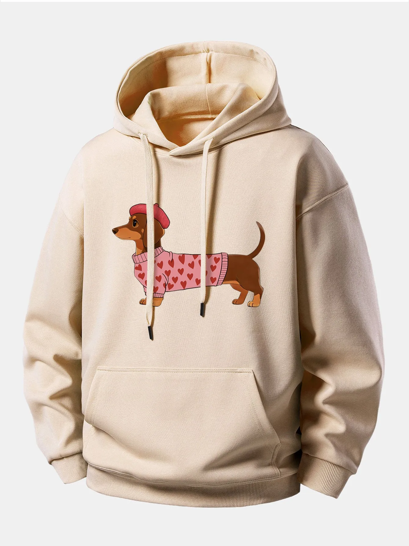 Dachshund Wearing Heart Sweater Print Relax Fit Hoodie sold by Hoooyi product image thumbnail 2
