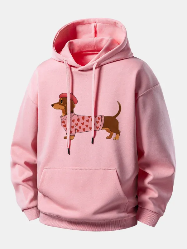 Dachshund Wearing Heart Sweater Print Relax Fit Hoodie made by Hoooyi