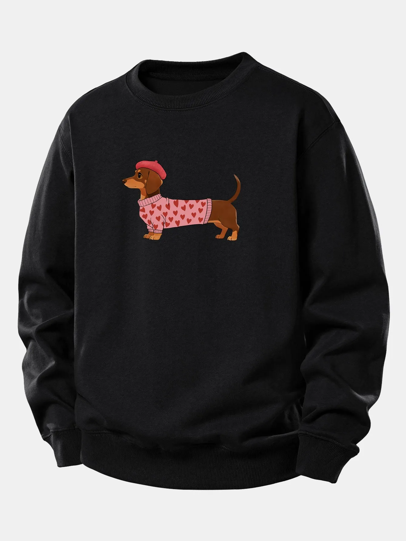Dachshund Wearing Heart Sweater Print Relax Fit Sweatshirt sold by Hoooyi product image thumbnail 5