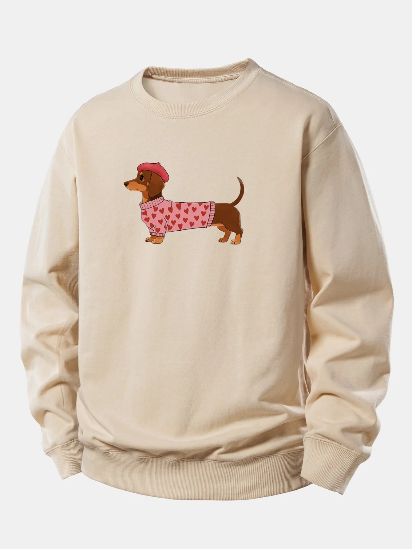 Dachshund Wearing Heart Sweater Print Relax Fit Sweatshirt sold by Hoooyi product image thumbnail 3