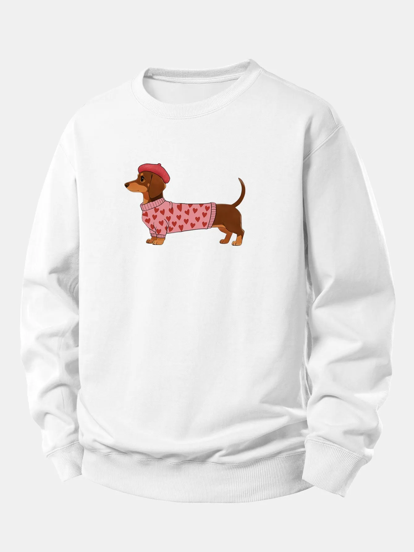 Dachshund Wearing Heart Sweater Print Relax Fit Sweatshirt sold by Hoooyi product image thumbnail 2