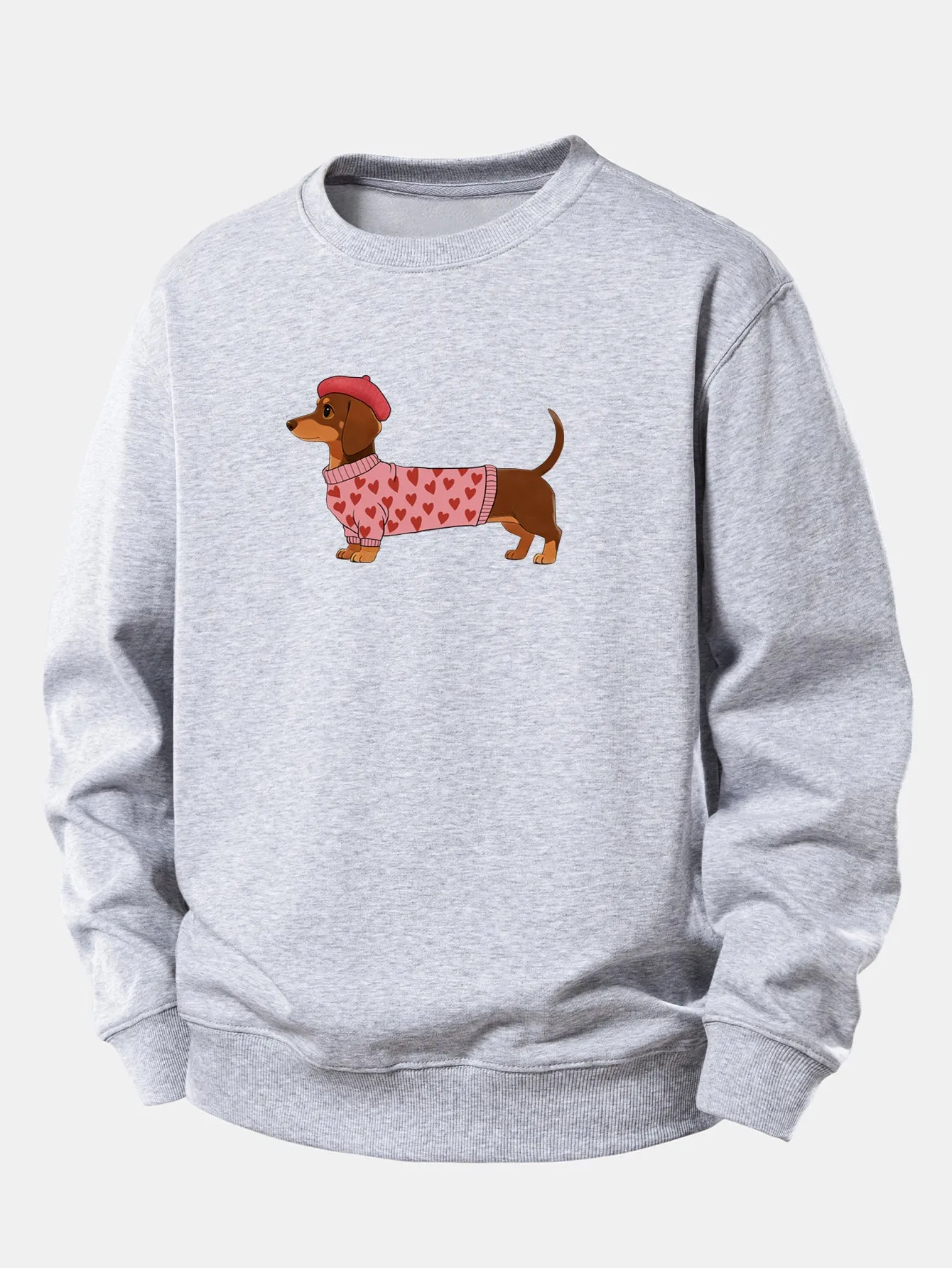 Dachshund Wearing Heart Sweater Print Relax Fit Sweatshirt sold by Hoooyi product image thumbnail 4