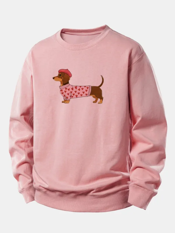Dachshund Wearing Heart Sweater Print Relax Fit Sweatshirt made by Hoooyi