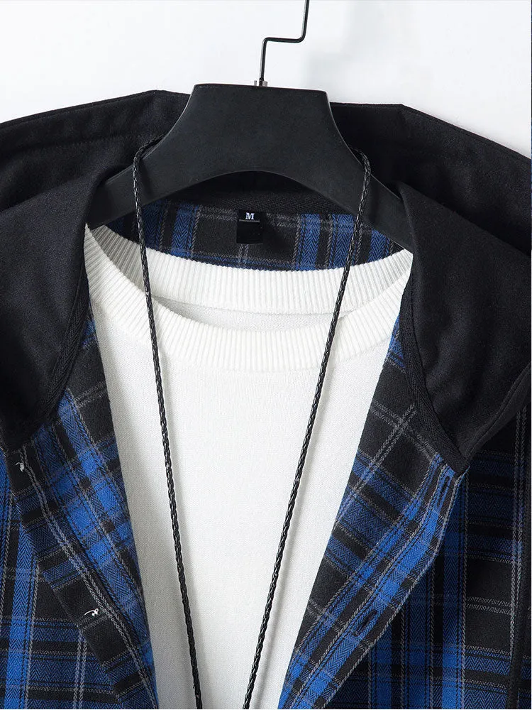 Contrast Hooded Plaid Shirt sold by Hoooyi product image thumbnail 3