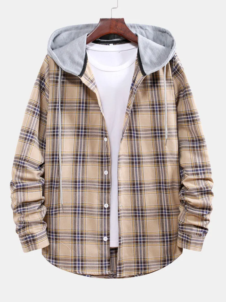 Plaid Drawstring Hooded Shirt sold by Hoooyi product image thumbnail 3