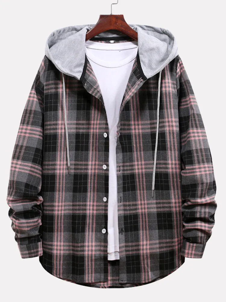 Plaid Drawstring Hooded Shirt sold by Hoooyi product image thumbnail 3