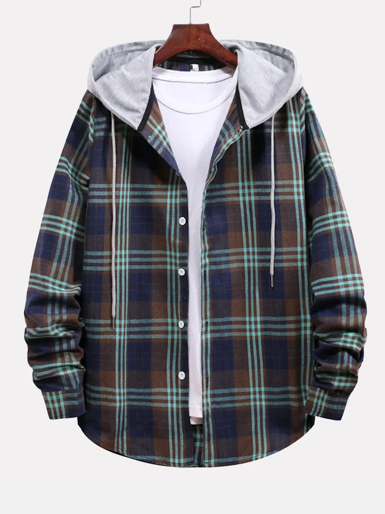 Plaid Drawstring Hooded Shirt sold by Hoooyi product image thumbnail 5