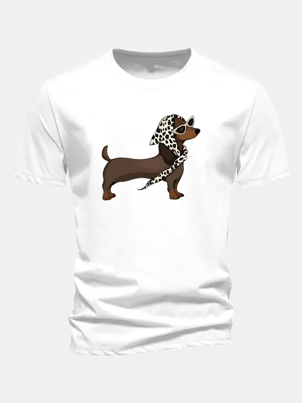 Regular Fit Headscarf Dachshund Print Cotton T-Shirt made by Hoooyi