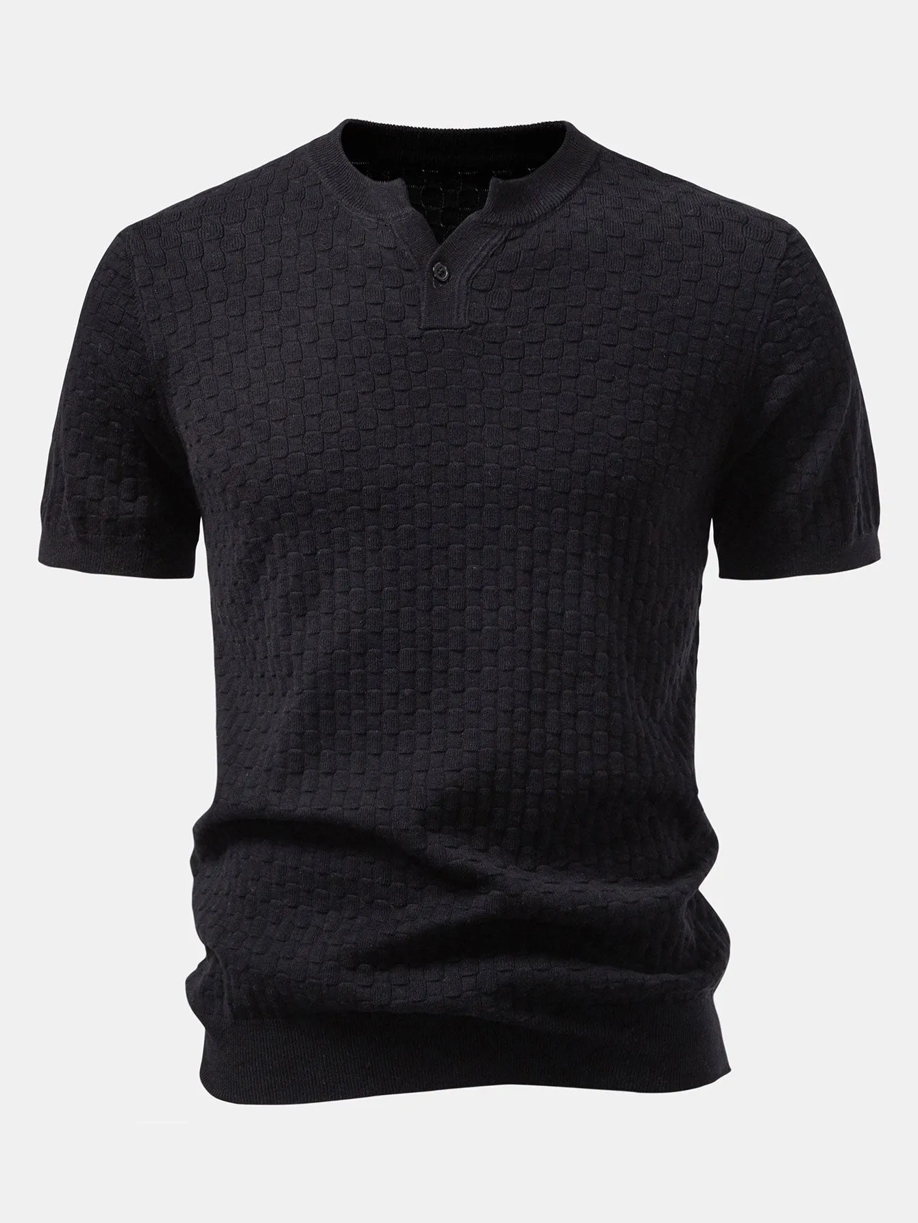 Checkerboard Henley Collar Sweater Knitted T-Shirt sold by Hoooyi product image thumbnail 5