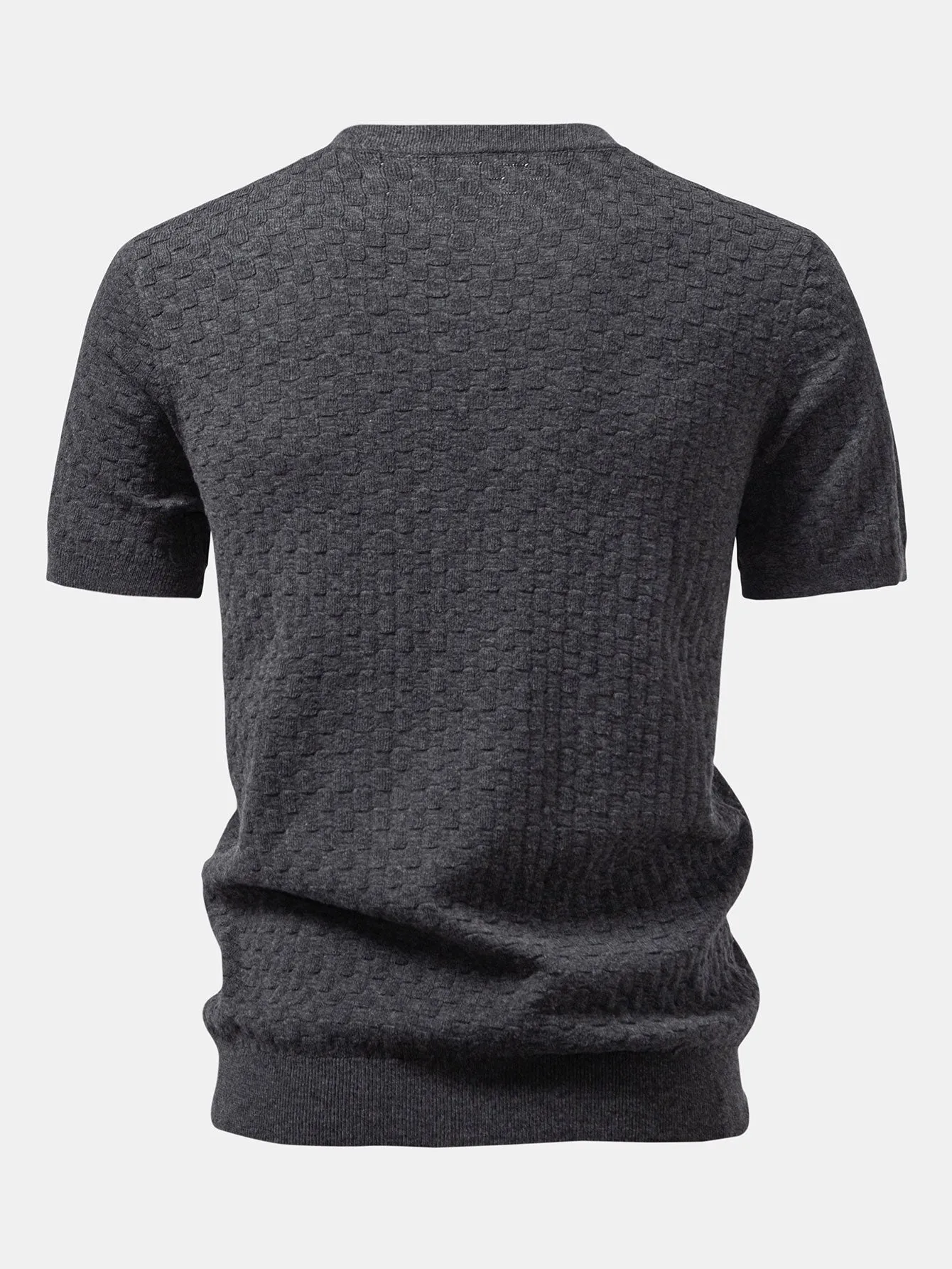 Checkerboard Henley Collar Sweater Knitted T-Shirt sold by Hoooyi product image thumbnail 4