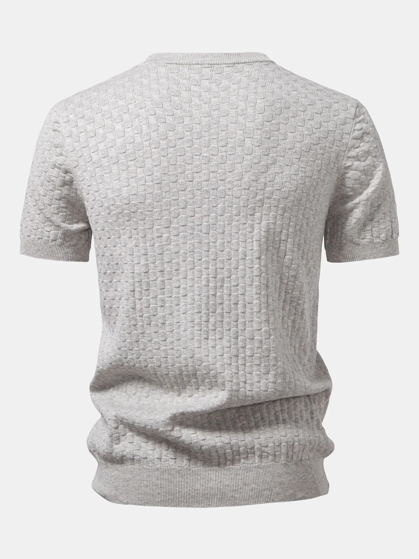Checkerboard Henley Collar Sweater Knitted T-Shirt sold by Hoooyi product image thumbnail 2