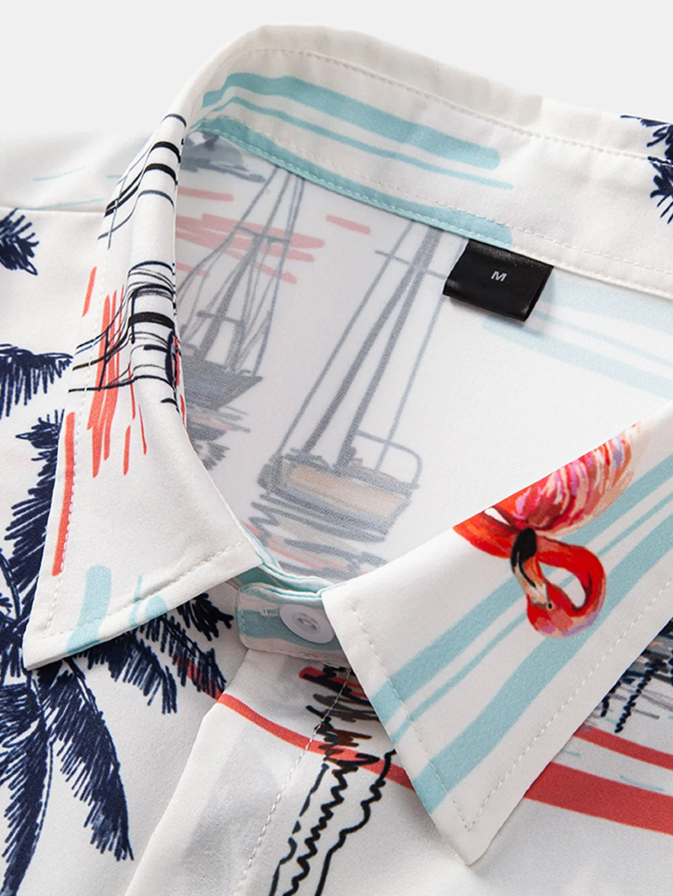 Palm Tree Flamingo Print Button Up Shirt sold by Hoooyi product image thumbnail 3