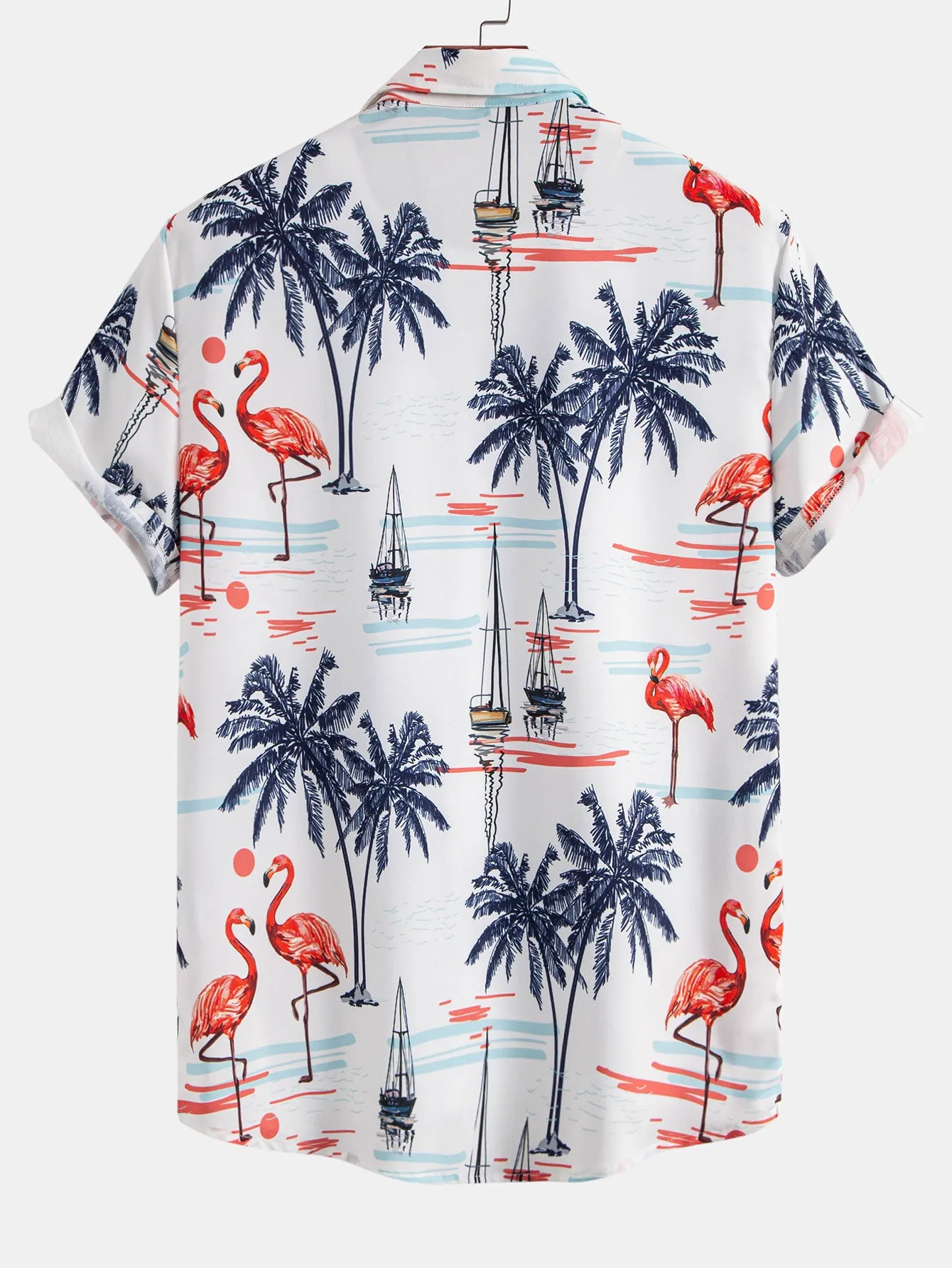 Palm Tree Flamingo Print Button Up Shirt sold by Hoooyi product image thumbnail 2