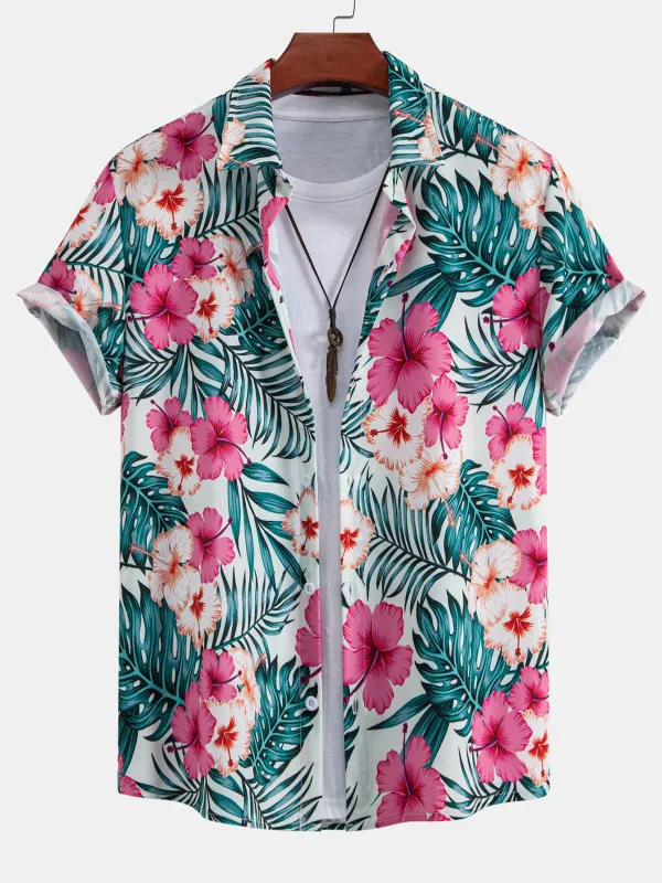 Tropical Flowers Print Button Up Shirt made by Hoooyi