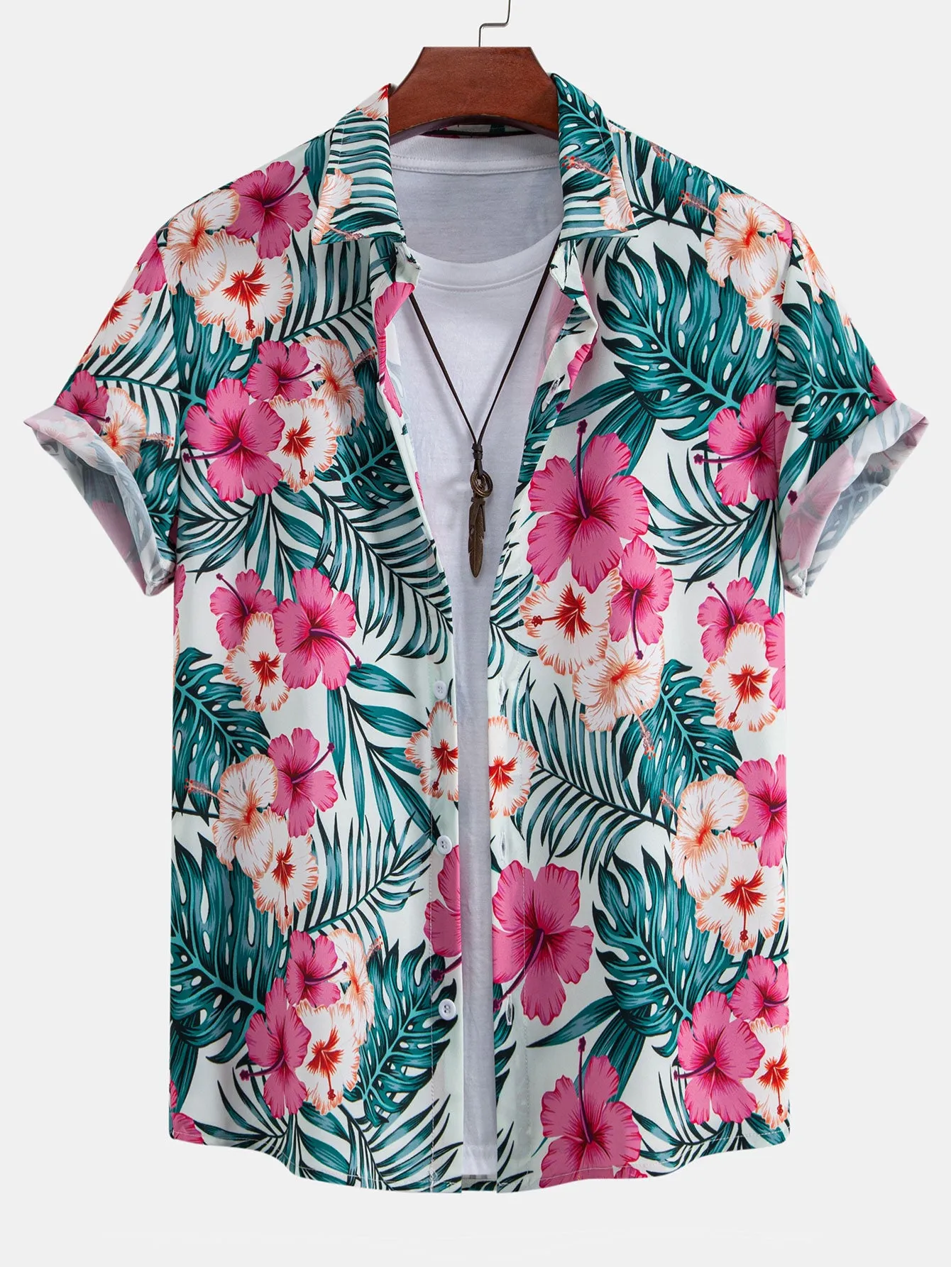 Tropical Flowers Print Button Up Shirt sold by Hoooyi