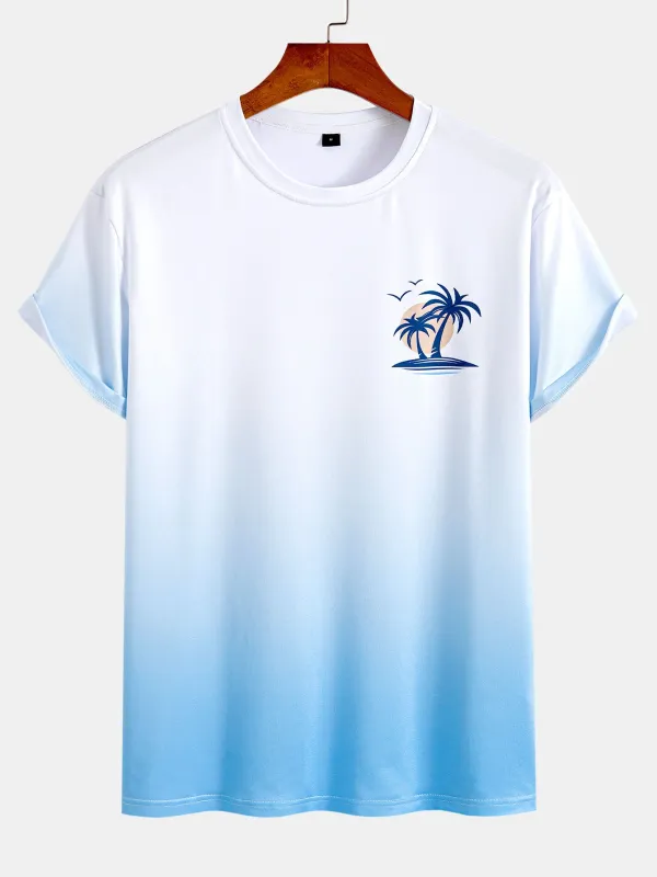 Gradient Palm Tree Print T-Shirt made by Hoooyi