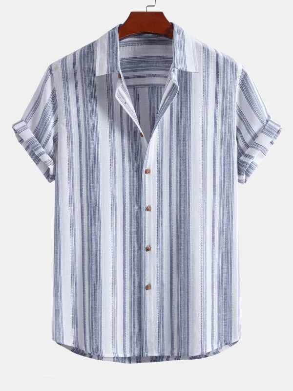 Stripe Linen Look Button Up Shirt made by Hoooyi